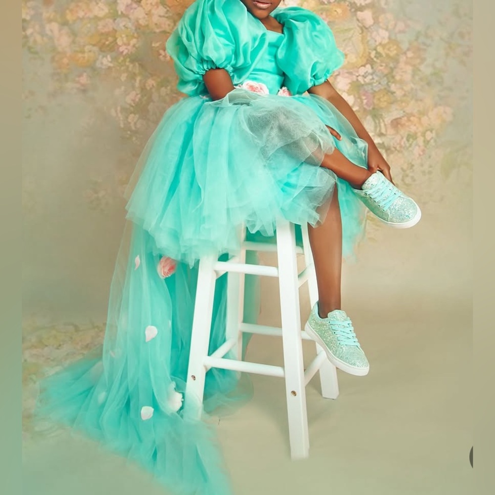 Turquoise Tulle Dress with Sneakers